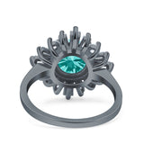 Art Deco Wedding Bridal Ring Baguette Round Black Tone, Simulated Paraiba Tourmaline CZ 925 Sterling Silver