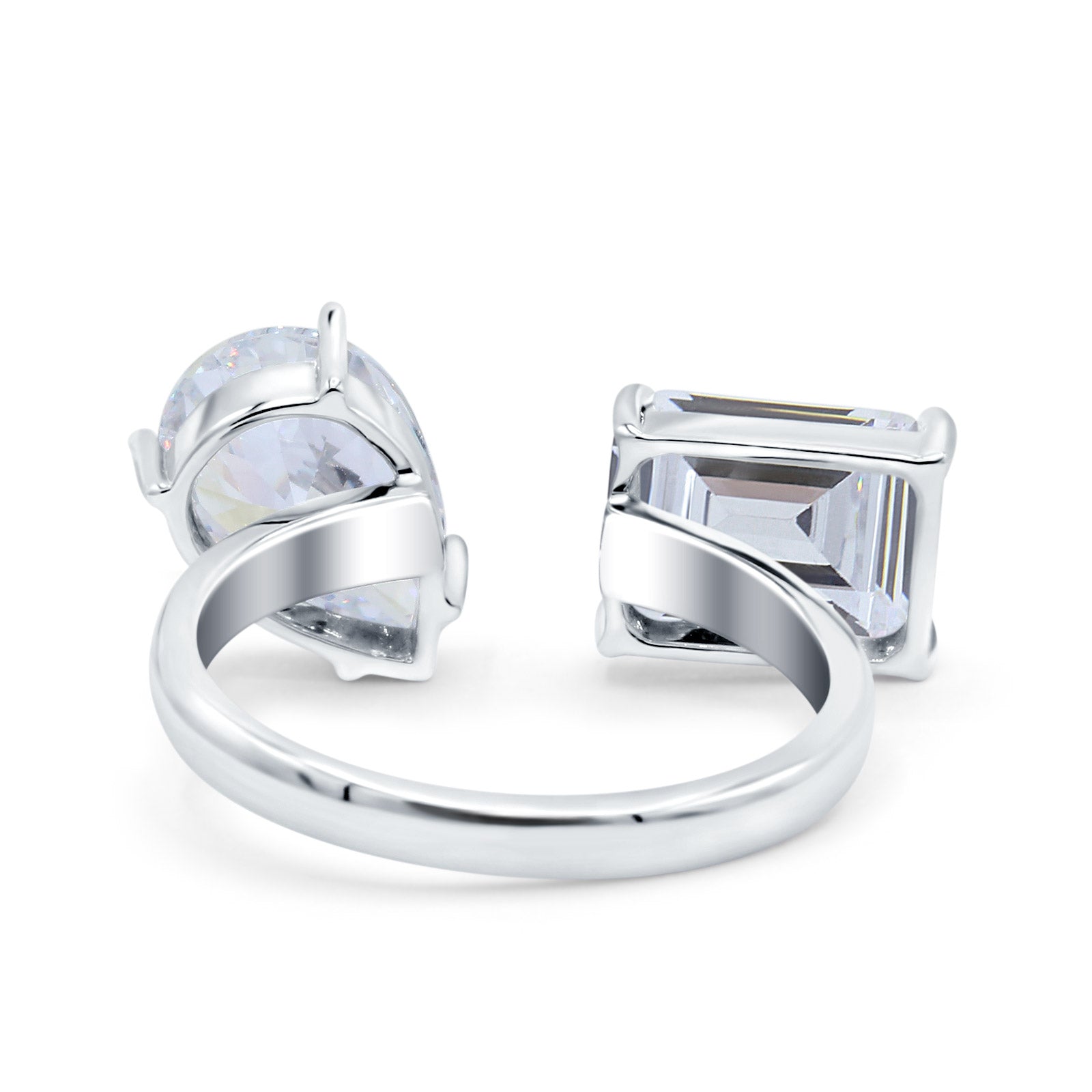 Open Teardrop Pear Emerald Cut Wedding Bridal Simulated Cubic Zirconia Cocktail Ring 925 Sterling Silver