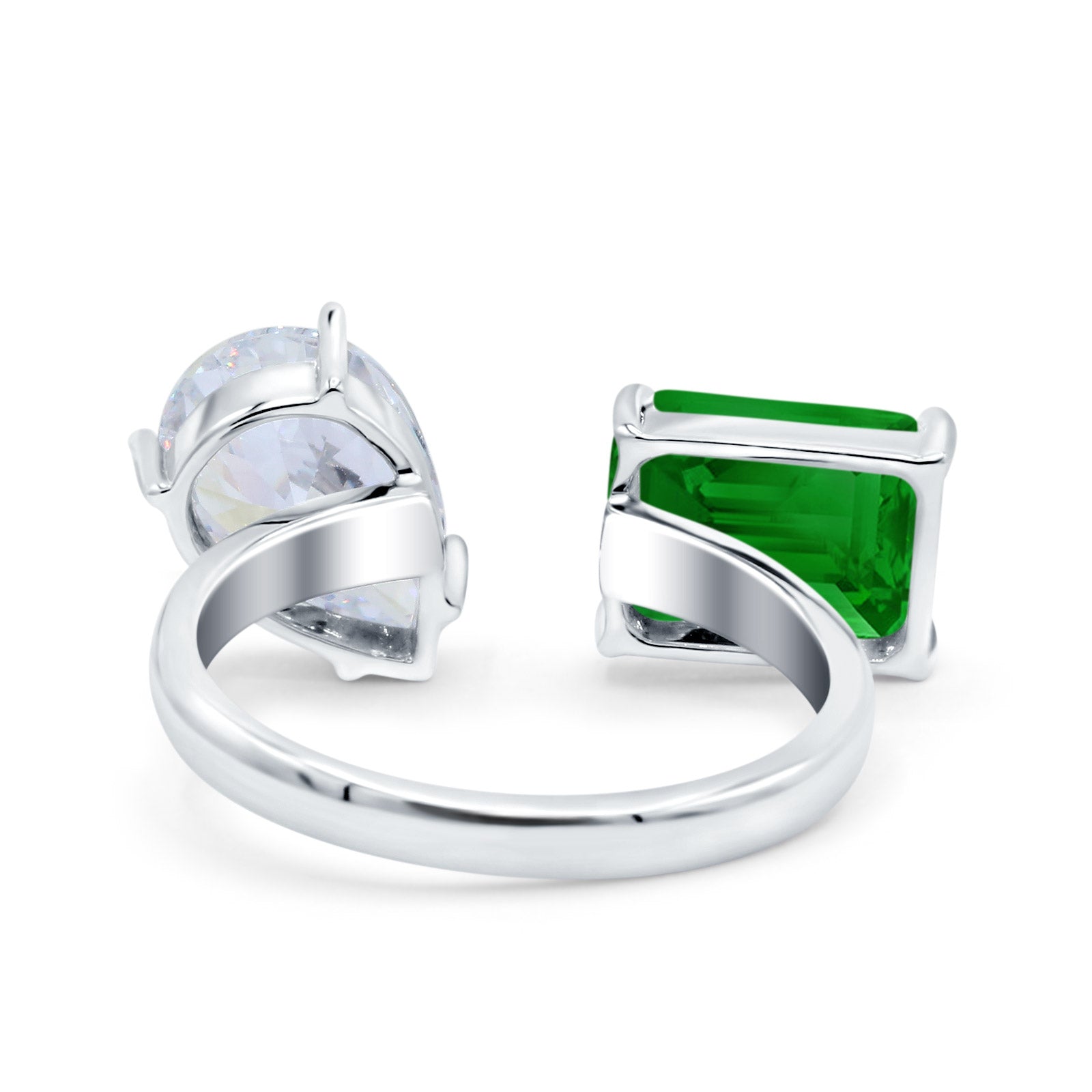 Open Teardrop Pear Emerald Cut Wedding Bridal Simulated Green Emerald CZ Cocktail Ring 925 Sterling Silver