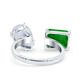 Open Teardrop Pear Emerald Cut Wedding Bridal Simulated Green Emerald CZ Cocktail Ring 925 Sterling Silver