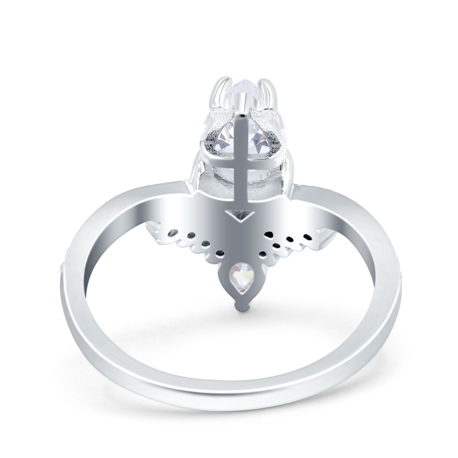 Art Deco Solitaire Accent Pear Wedding Bridal Ring Band Simulated Cubic Zirconia 925 Sterling Silver