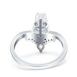 Art Deco Solitaire Accent Pear Wedding Bridal Ring Band Simulated Cubic Zirconia 925 Sterling Silver