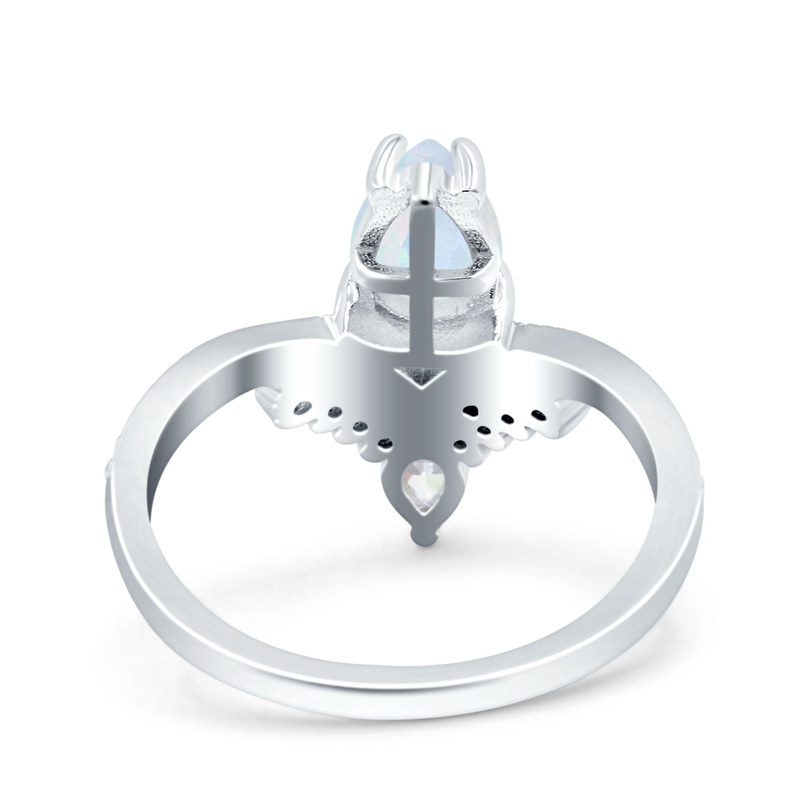 Art Deco Solitaire Accent Pear Wedding Bridal Ring Band Lab Created White Opal 925 Sterling Silver