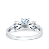Art Deco Wedding Bridal Ring Leaf Dainty Round Simulated Aquamarine CZ 925 Sterling Silver