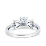 Art Deco Wedding Bridal Ring Leaf Dainty Round Lab Created White Opal 925 Sterling Silver