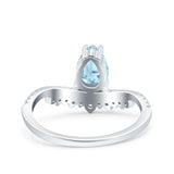 Art Deco Solitaire Accent Pear Wedding Bridal Ring Band Simulated Aquamarine CZ 925 Sterling Silver