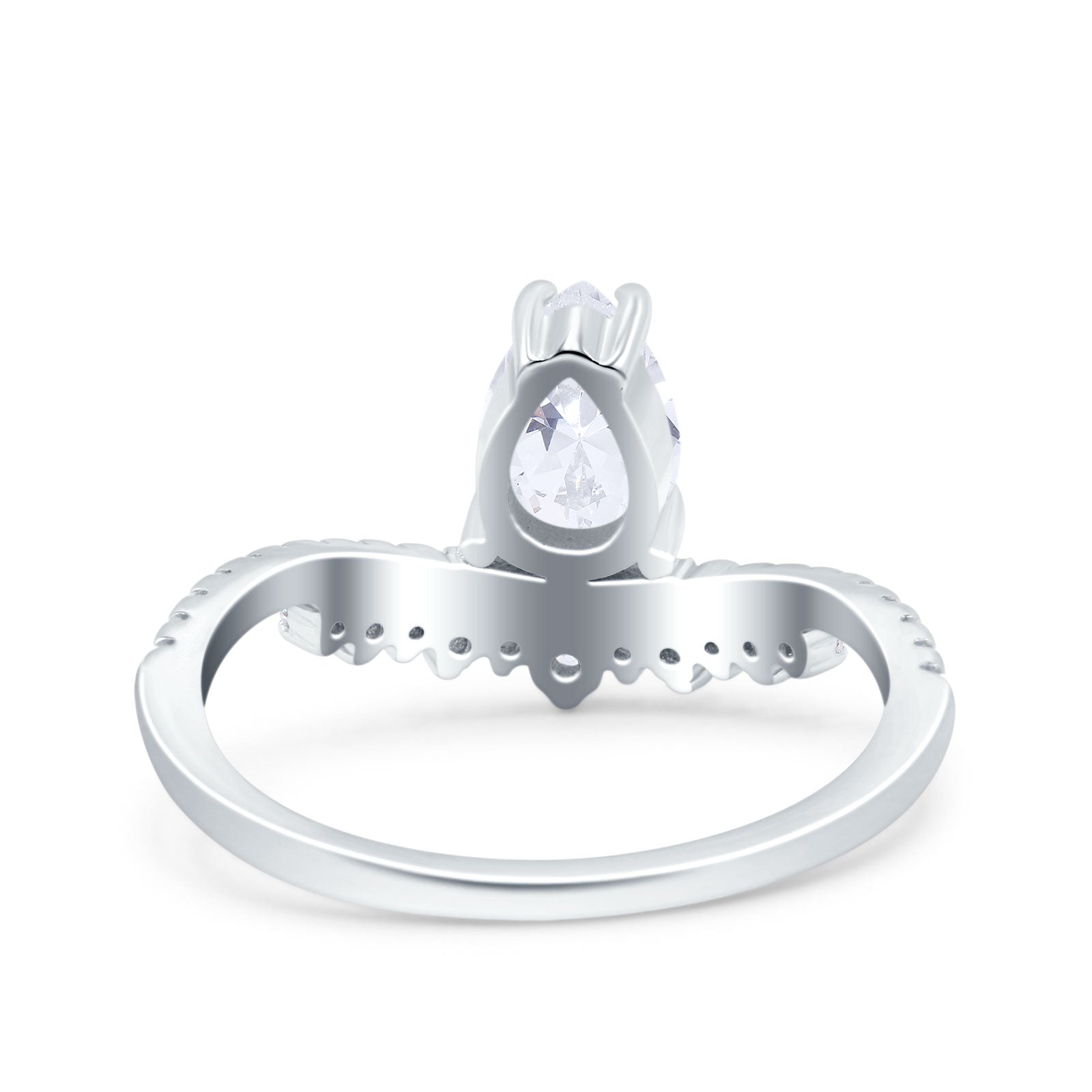 Art Deco Solitaire Accent Pear Wedding Bridal Ring Band Simulated Cubic Zirconia 925 Sterling Silver