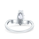 Art Deco Solitaire Accent Pear Wedding Bridal Ring Band Simulated Cubic Zirconia 925 Sterling Silver