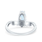 Art Deco Solitaire Accent Pear Wedding Bridal Ring Band Lab Created White Opal 925 Sterling Silver