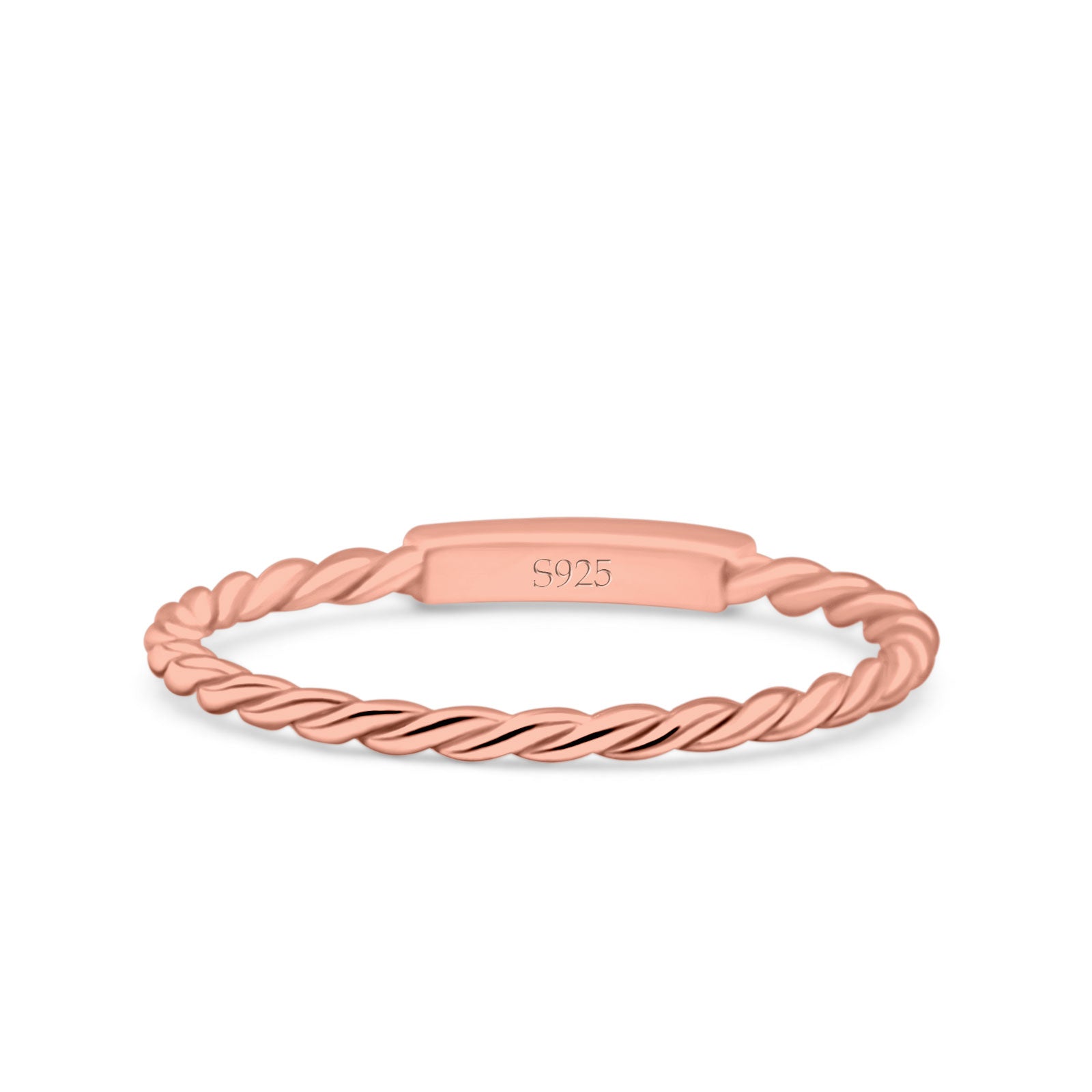 Half Eternity Ring Wedding Engagement Rope Band Round Rose Tone, Simulated CZ 925 Sterling Silver (2mm)