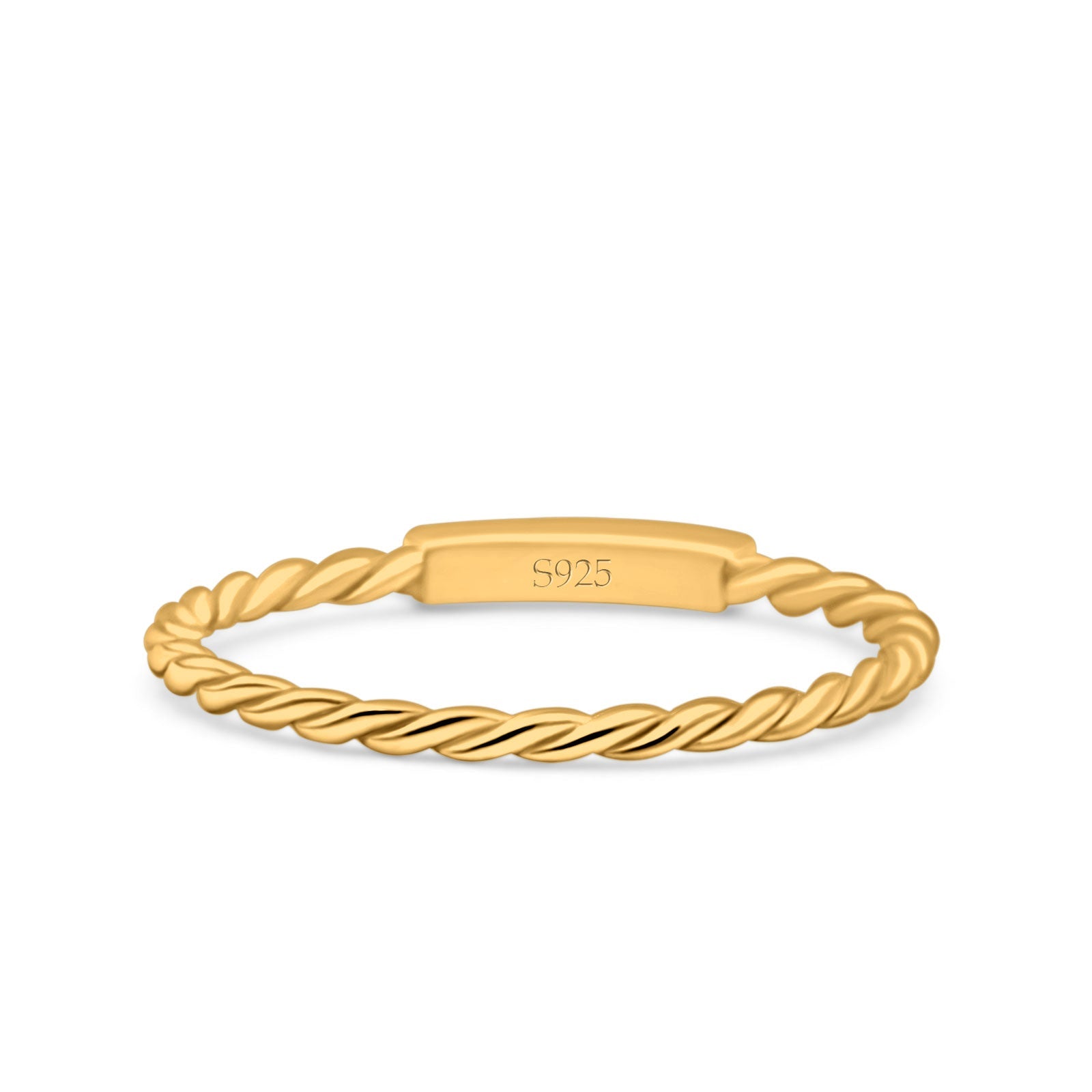 Half Eternity Ring Wedding Engagement Rope Band Round Yellow Tone, Simulated CZ 925 Sterling Silver (2mm)