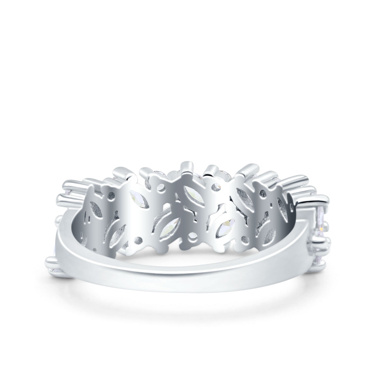 Half Eternity Ring Marquise Wedding Engagement Band Round Pave Simulated CZ 925 Sterling Silver (7mm)