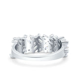 Half Eternity Ring Marquise Wedding Engagement Band Round Pave Simulated CZ 925 Sterling Silver (7mm)
