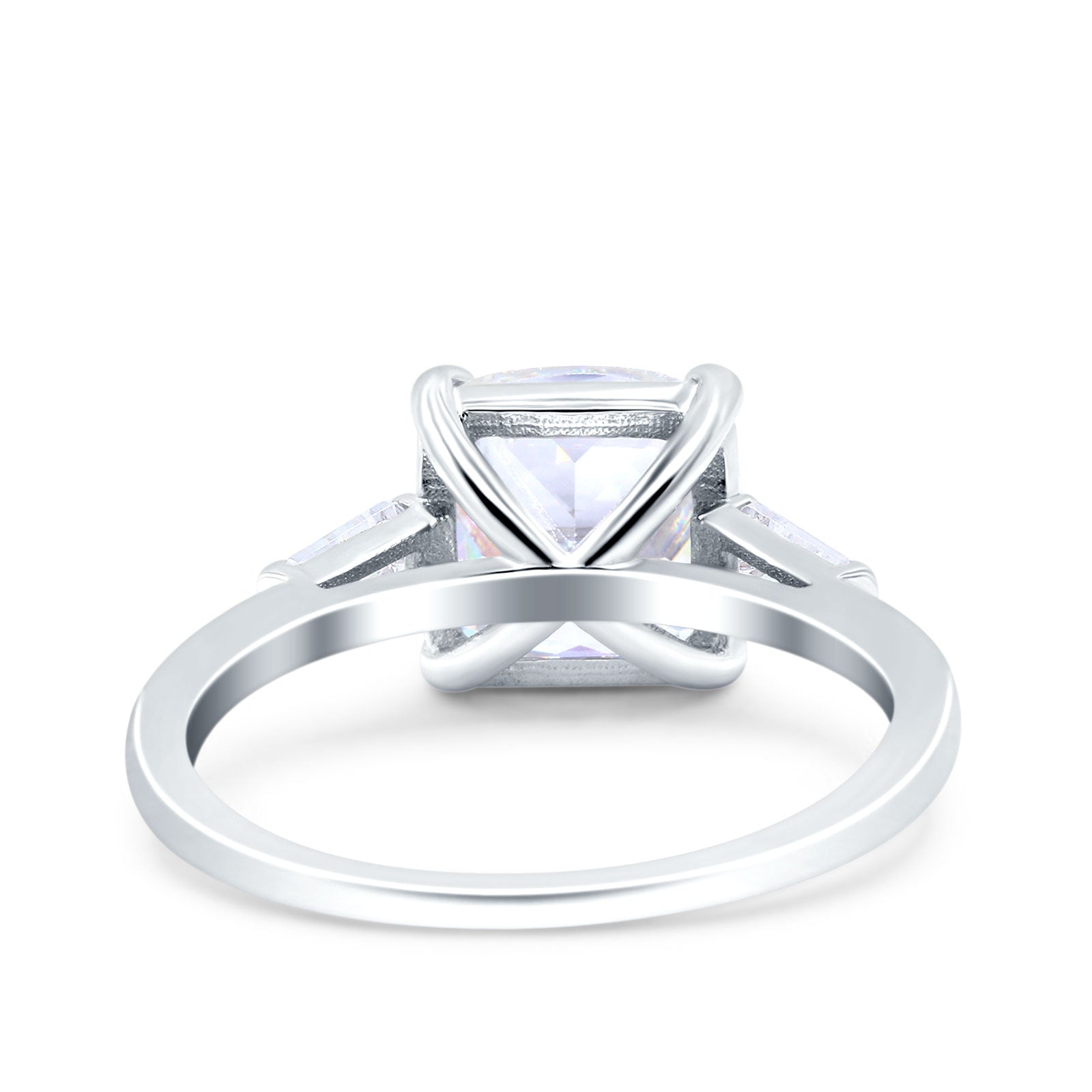 Cushion Cut Art Deco Wedding Bridal Ring Baguette Simulated Cubic Zirconia 925 Sterling Silver