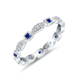 Full Eternity Stackable Ring Wedding Band Round Simulated Blue Sapphire CZ 925 Sterling Silver (3mm)