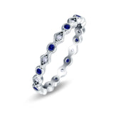 Full Eternity Stackable Ring Wedding Band Round Simulated Blue Sapphire CZ 925 Sterling Silver (3mm)