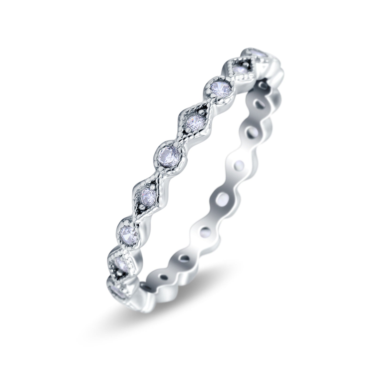 Full Eternity Stackable Ring Wedding Band Round Simulated CZ 925 Sterling Silver (3mm)