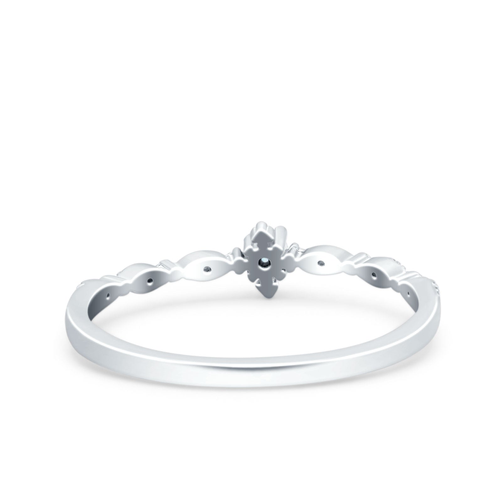 Petite Dainty Lab Created White Opal Ring Solid Round Oxidized 925 Sterling Silver
