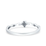 Petite Dainty Lab Created White Opal Ring Solid Round Oxidized 925 Sterling Silver