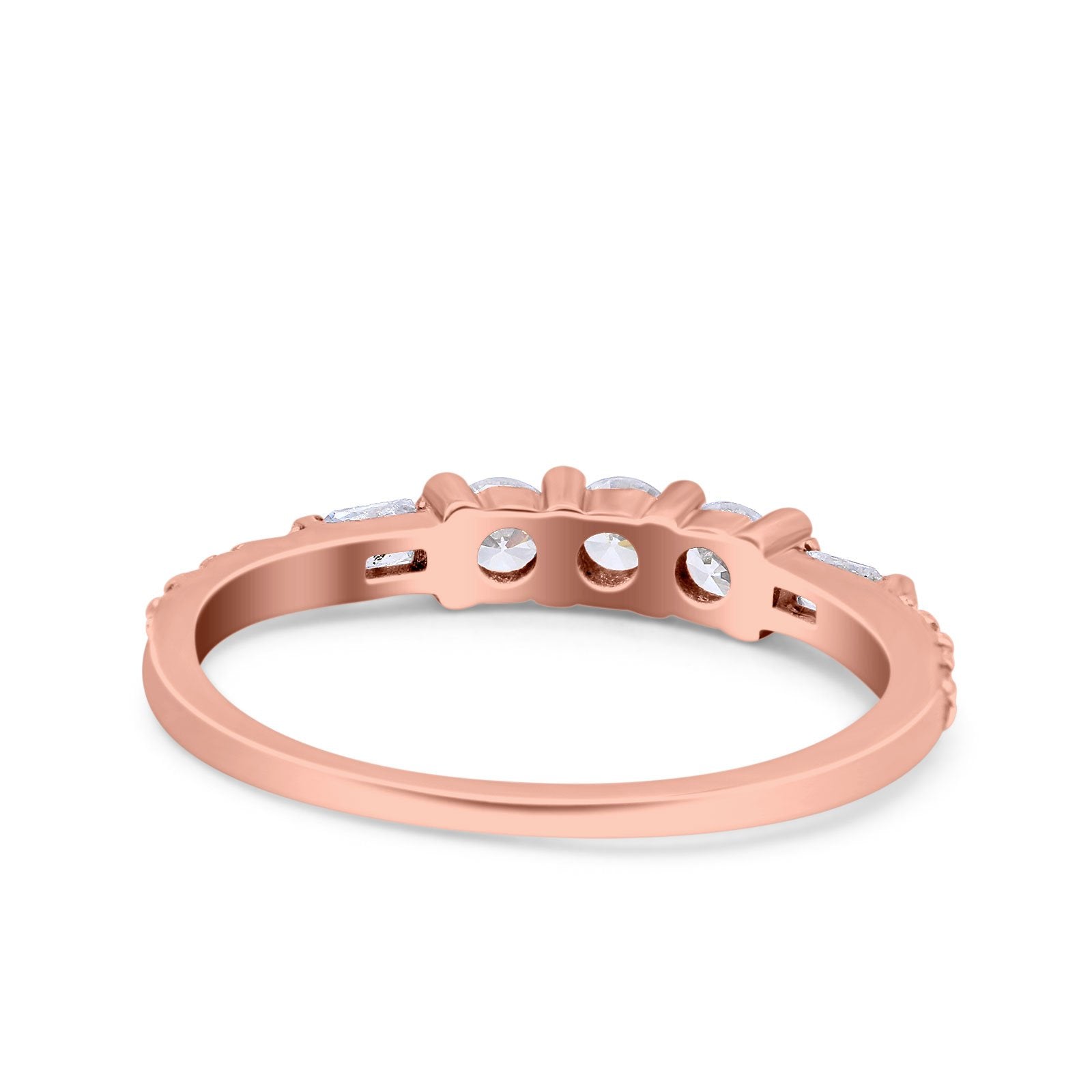 Simple Band Wedding Ring Baguette Round Rose Tone, Simulated Cubic Zirconia 925 Sterling Silver (6mm)