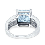 Princess Cut Art Deco Engagement Ring Simulated Aquamarine CZ 925 Sterling Silver