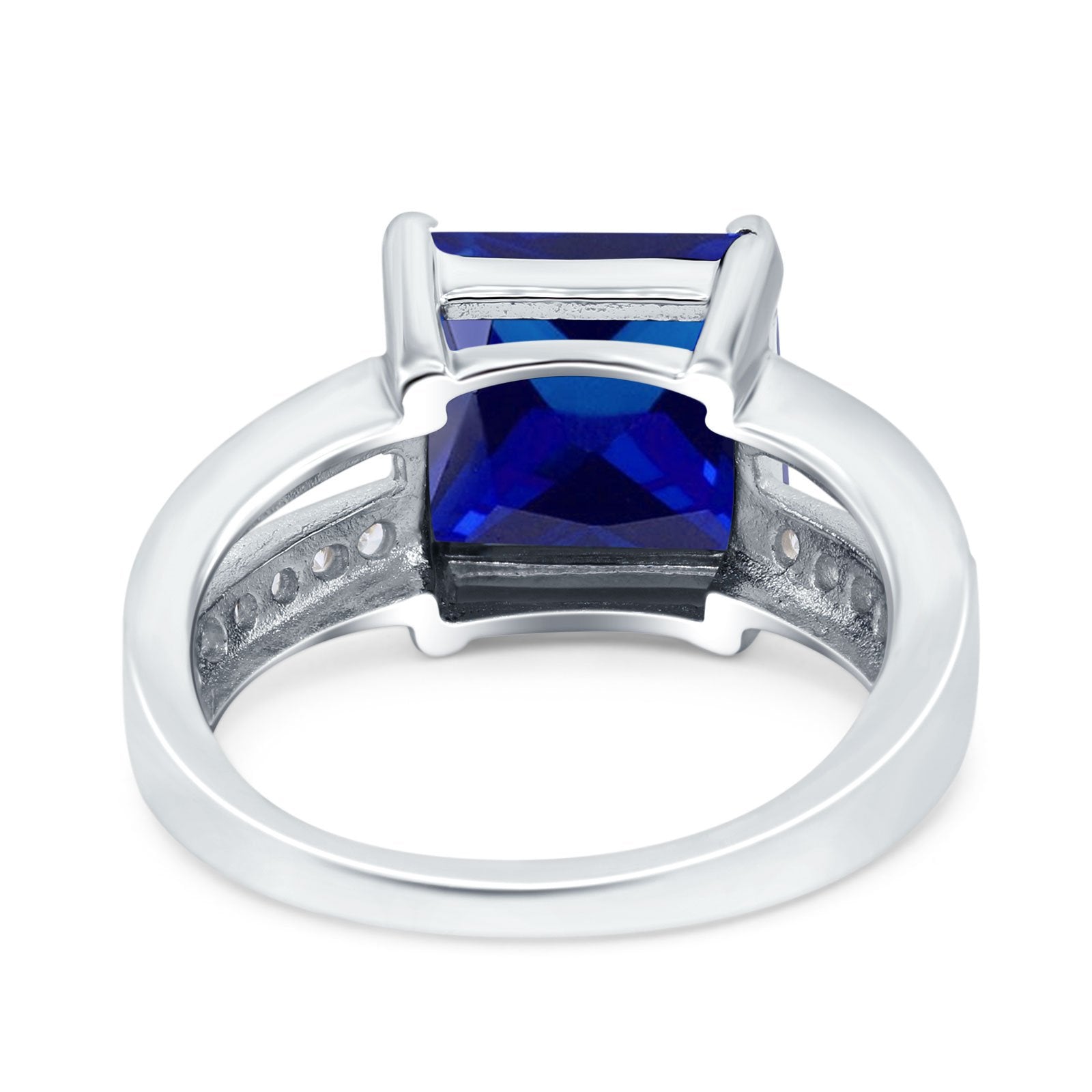 Princess Cut Art Deco Engagement Ring Simulated Blue Sapphire CZ 925 Sterling Silver