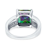 Princess Cut Art Deco Engagement Ring Simulated Rainbow CZ 925 Sterling Silver