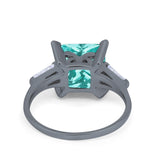 Princess Cut Baguette Wedding Ring Black Tone, Simulated Paraiba Tourmaline CZ 925 Sterling Silver