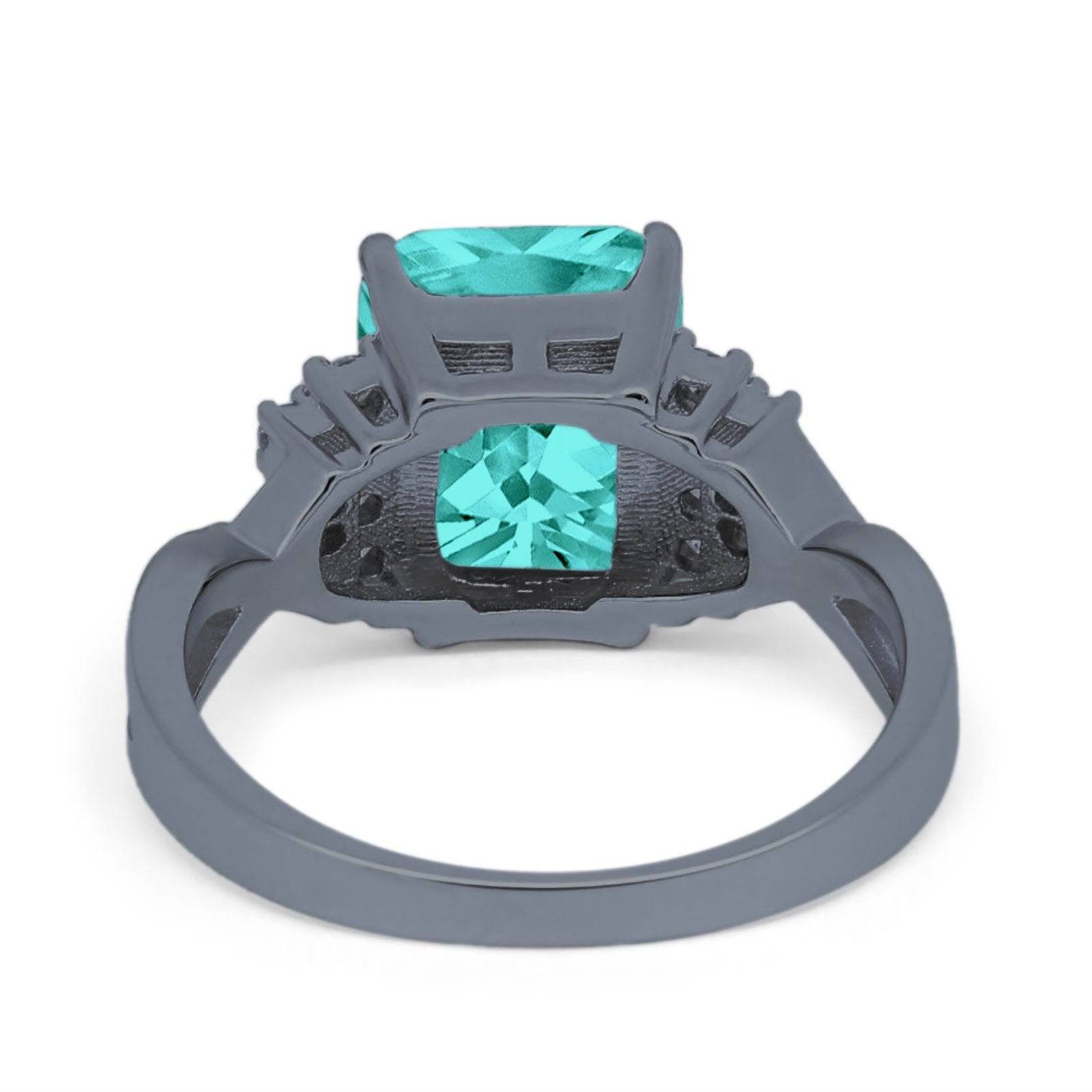 Engagement Ring Emerald Cut Black Tone, Simulated Paraiba Tourmaline CZ 925 Sterling Silver