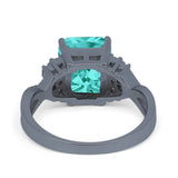Engagement Ring Emerald Cut Black Tone, Simulated Paraiba Tourmaline CZ 925 Sterling Silver