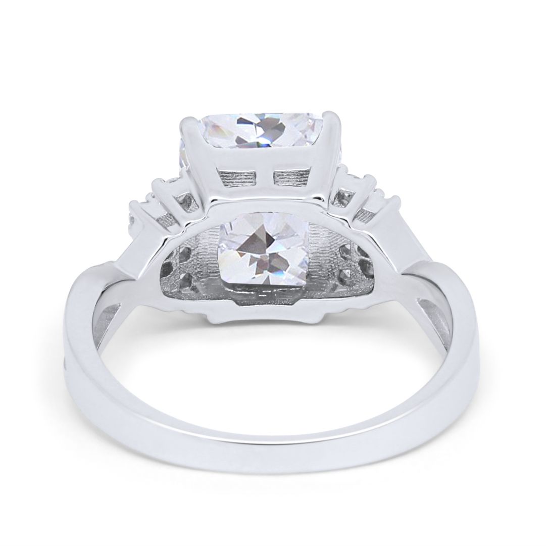 Engagement Ring Emerald Cut Round Simulated Cubic Zirconia 925 Sterling Silver