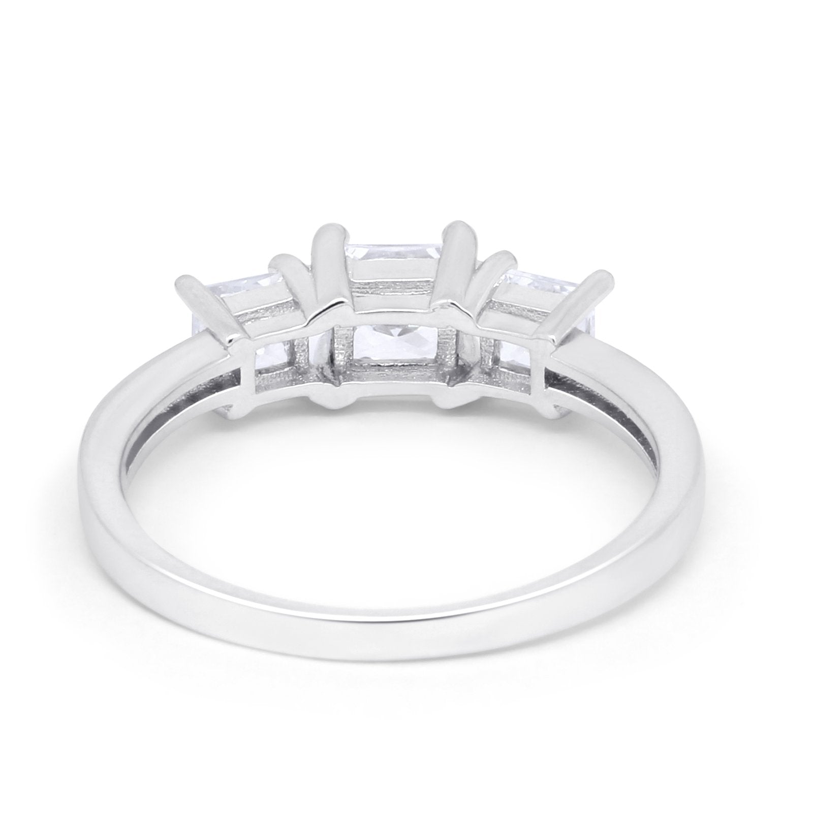 Three Stone Engagement Ring Princess Cut Simulated CZ 925 Sterling Silver