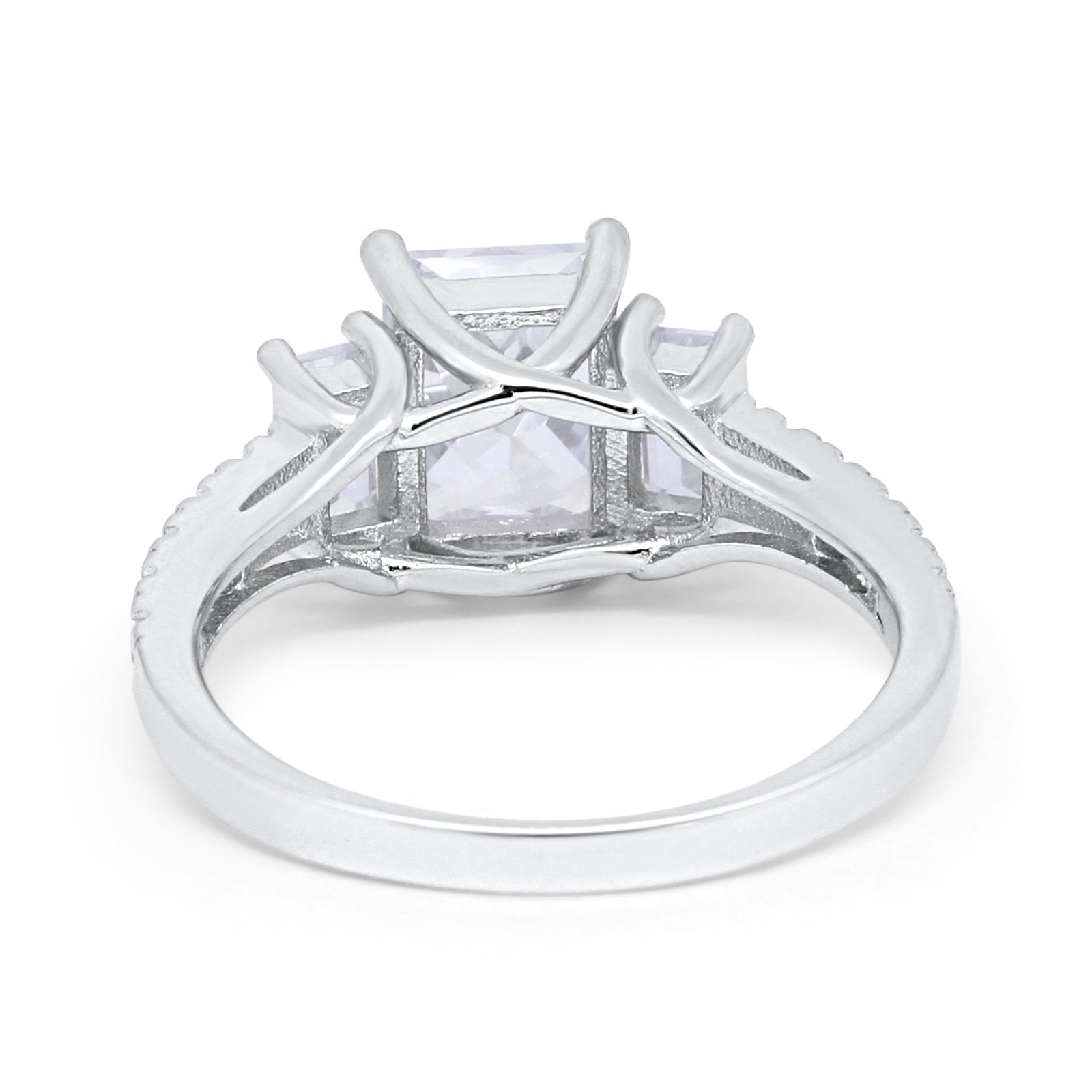 Emerald Cut Engagement Ring Round Simulated CZ 925 Sterling Silver