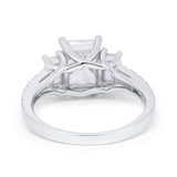 Emerald Cut Engagement Ring Round Simulated CZ 925 Sterling Silver