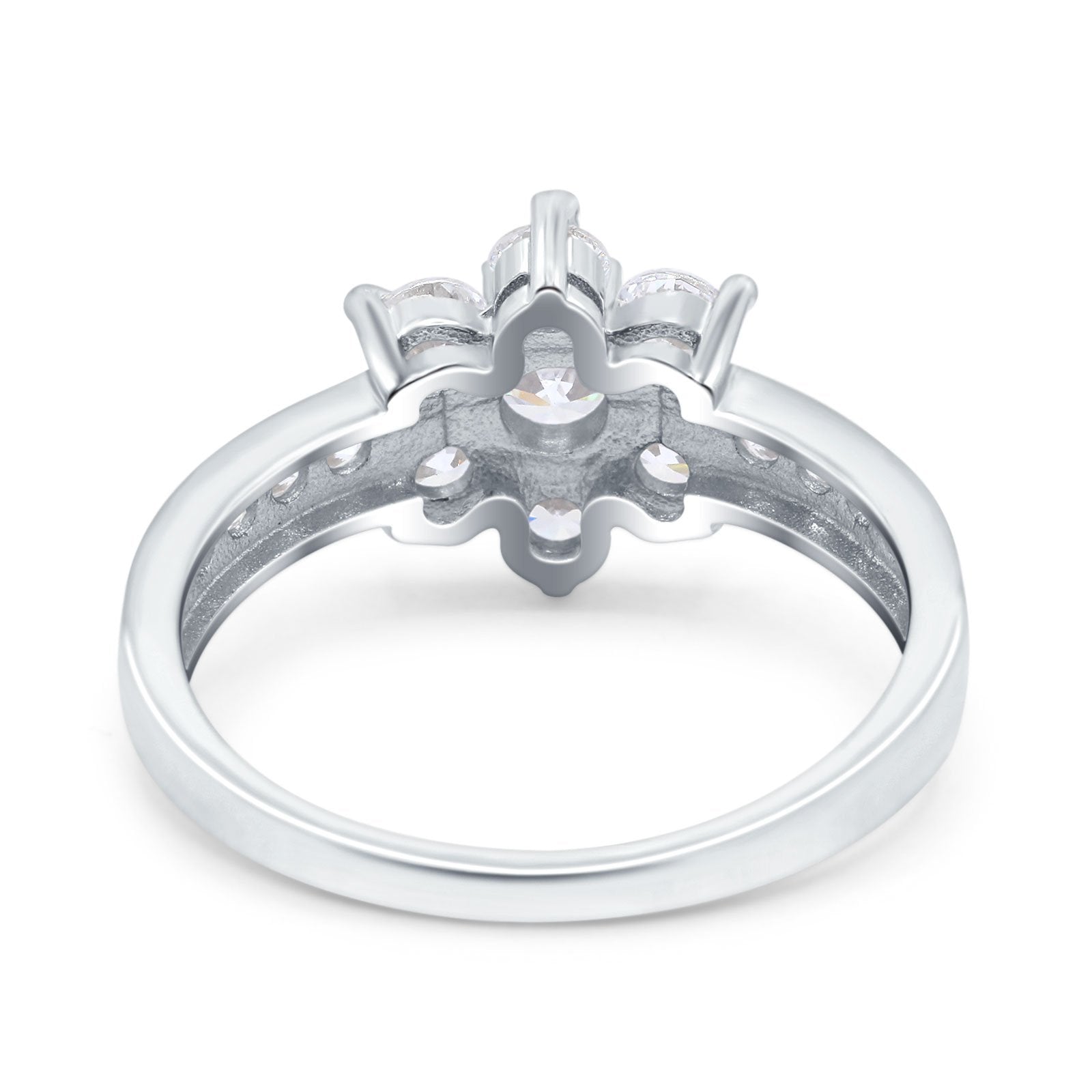 Flower Solitaire Engagement Ring Simulated Cubic Zirconia 925 Sterling Silver