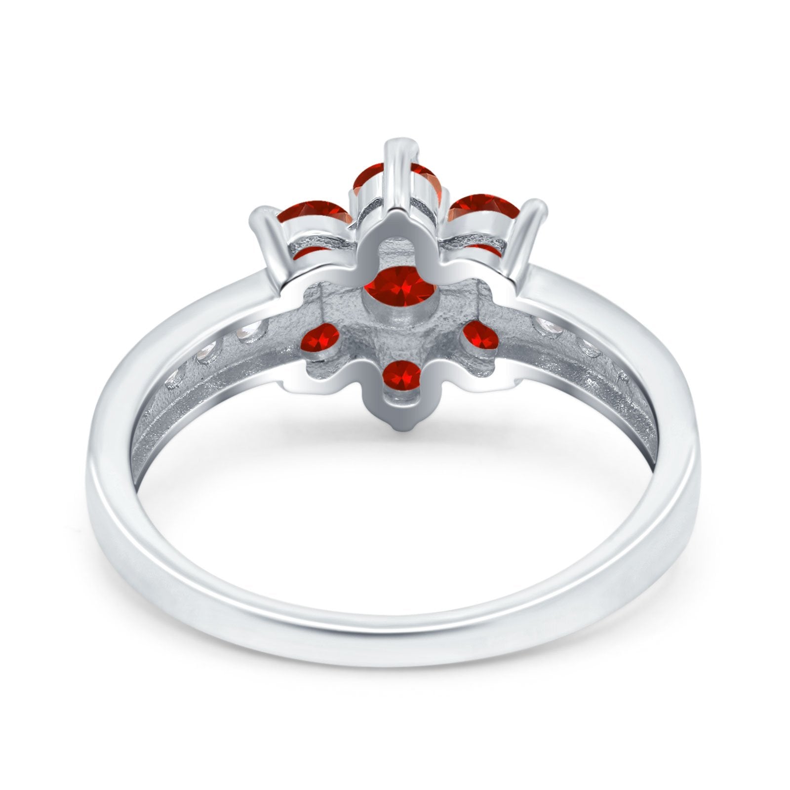 Flower Solitaire Engagement Ring Simulated Garnet CZ 925 Sterling Silver