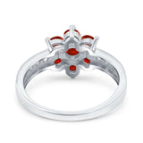 Flower Solitaire Engagement Ring Simulated Garnet CZ 925 Sterling Silver