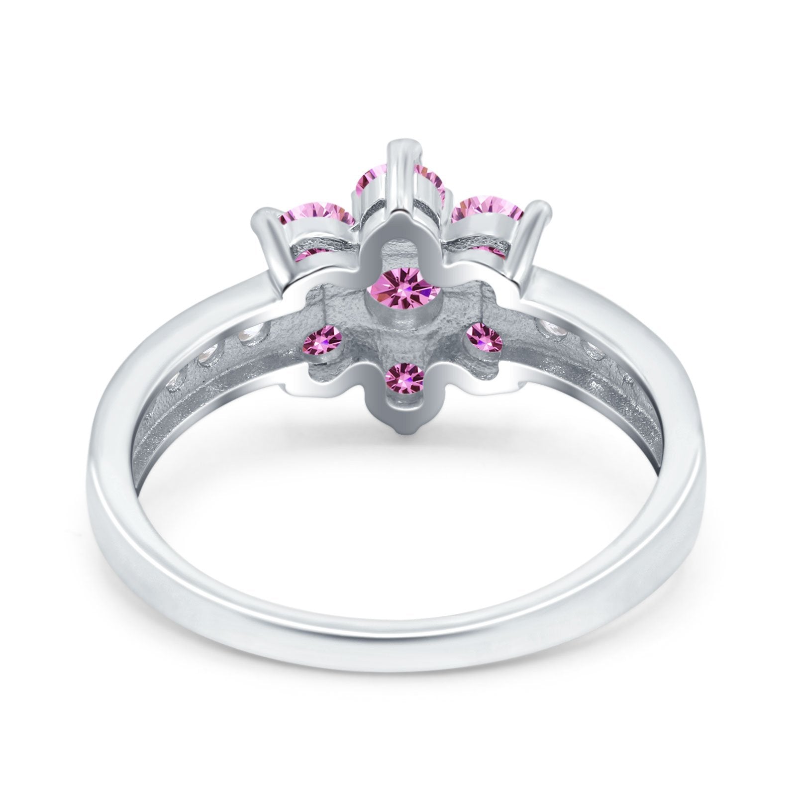 Flower Solitaire Engagement Ring Simulated Pink CZ 925 Sterling Silver