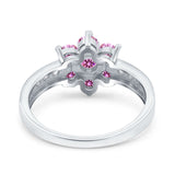 Flower Solitaire Engagement Ring Simulated Pink CZ 925 Sterling Silver