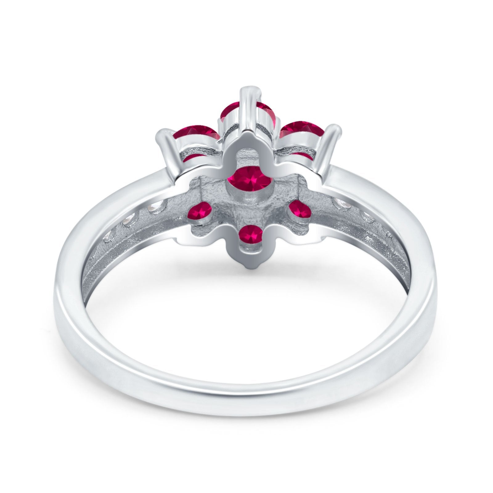 Flower Solitaire Engagement Ring Simulated Ruby CZ 925 Sterling Silver