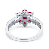 Flower Solitaire Engagement Ring Simulated Ruby CZ 925 Sterling Silver