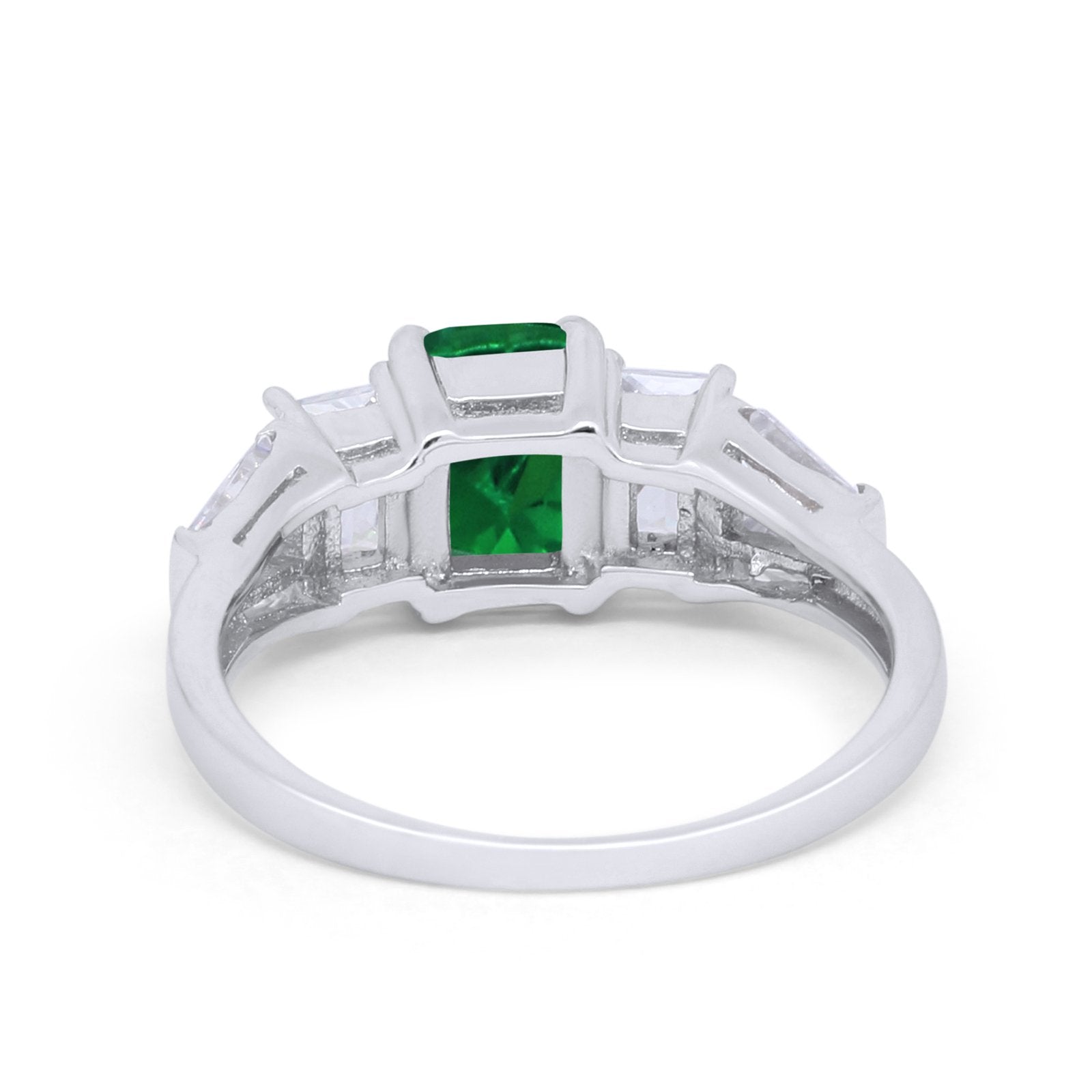 Engagement Ring Radiant Cut Simulated Green Emerald CZ 925 Sterling Silver