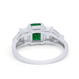 Engagement Ring Radiant Cut Simulated Green Emerald CZ 925 Sterling Silver