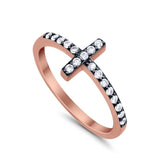 Wedding Eternity Sideways Cross Rings Rose Tone, Simulated CZ 925 Sterling Silver