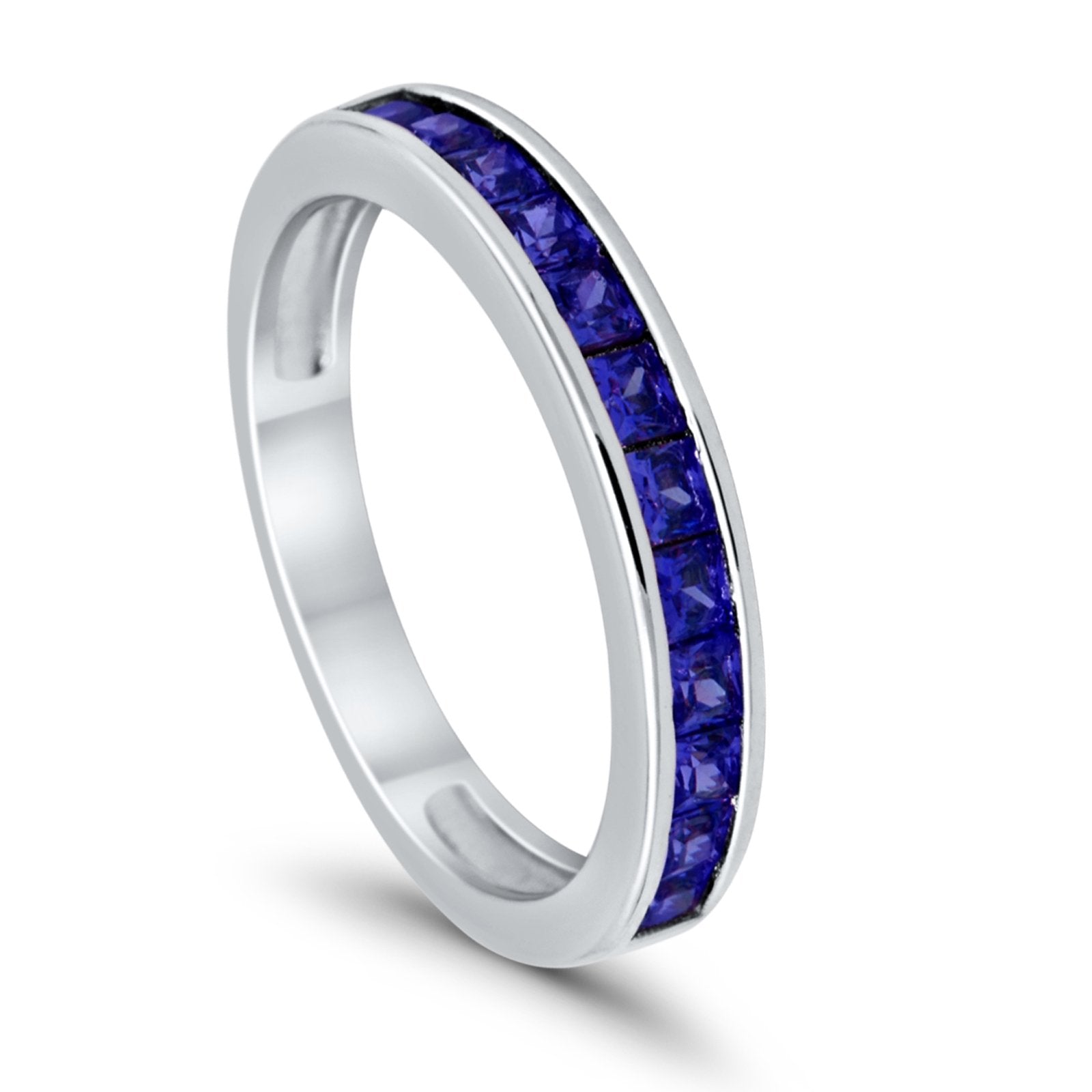 Half Eternity Band Wedding Ring Simulated Blue Sapphire CZ 925 Sterling Silver