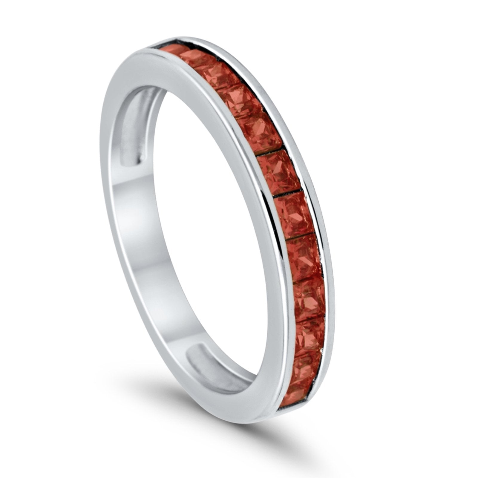 Half Eternity Band Wedding Ring Simulated Garnet CZ 925 Sterling Silver