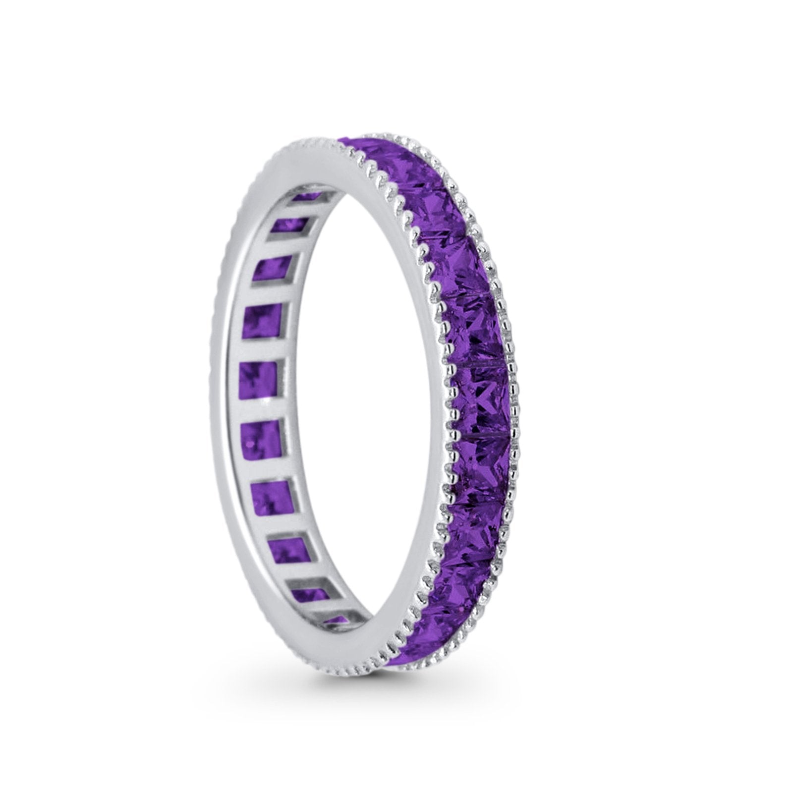 Full Eternity Wedding Band Ring Simulated Amethyst CZ 925 Sterling Silver