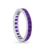 Full Eternity Wedding Band Ring Simulated Amethyst CZ 925 Sterling Silver