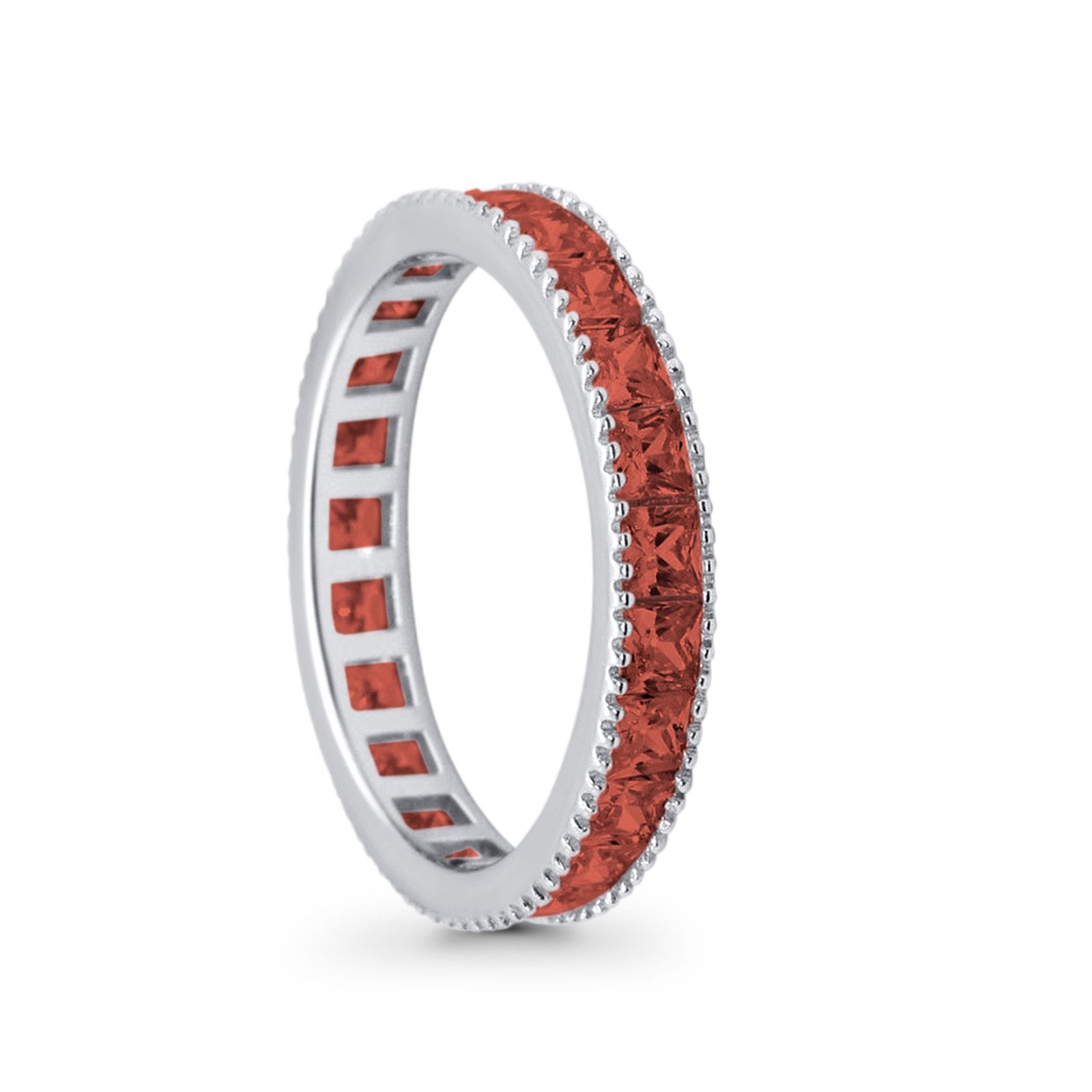 Full Eternity Wedding Band Ring Simulated Garnet CZ 925 Sterling Silver