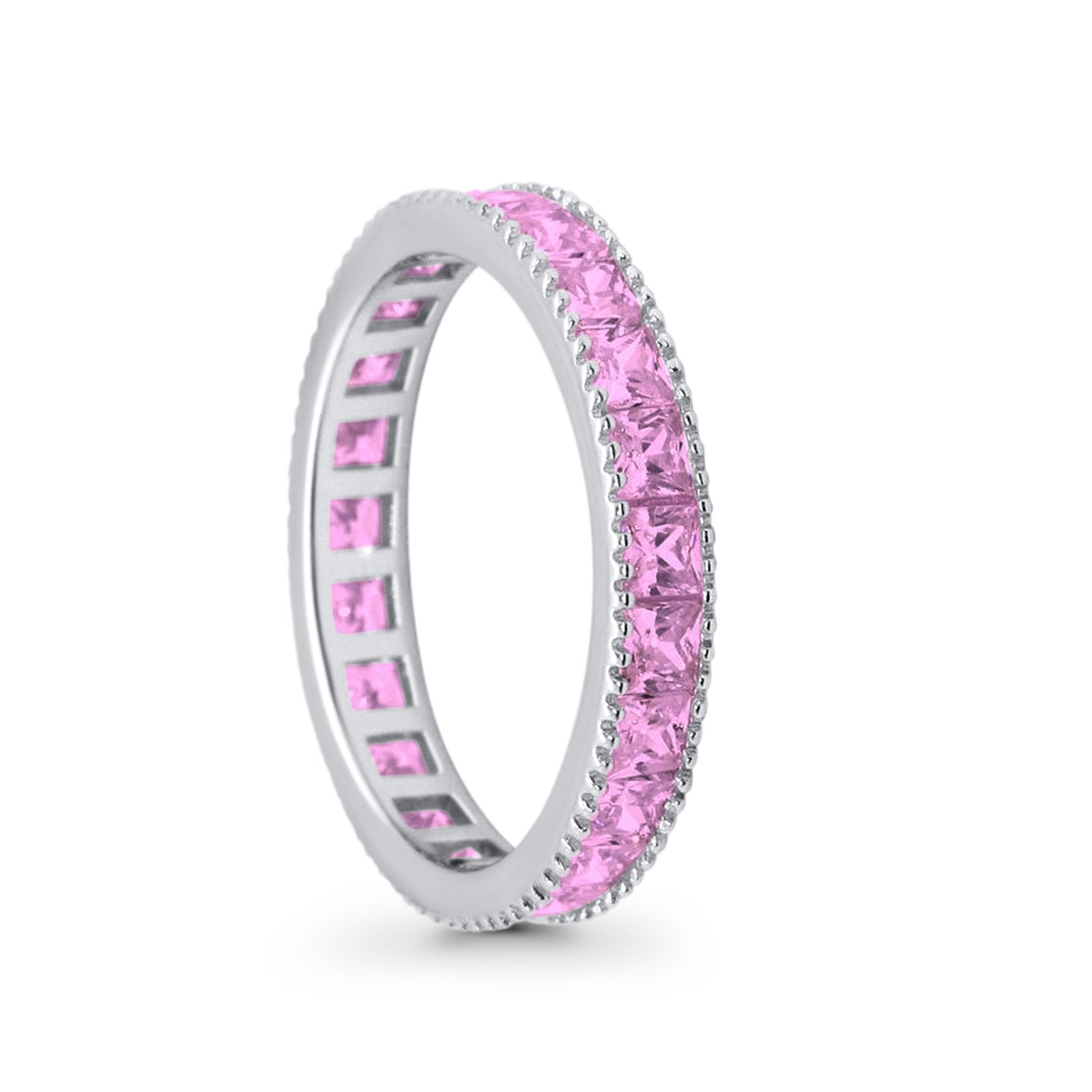 Full Eternity Wedding Band Ring Simulated Pink CZ 925 Sterling Silver
